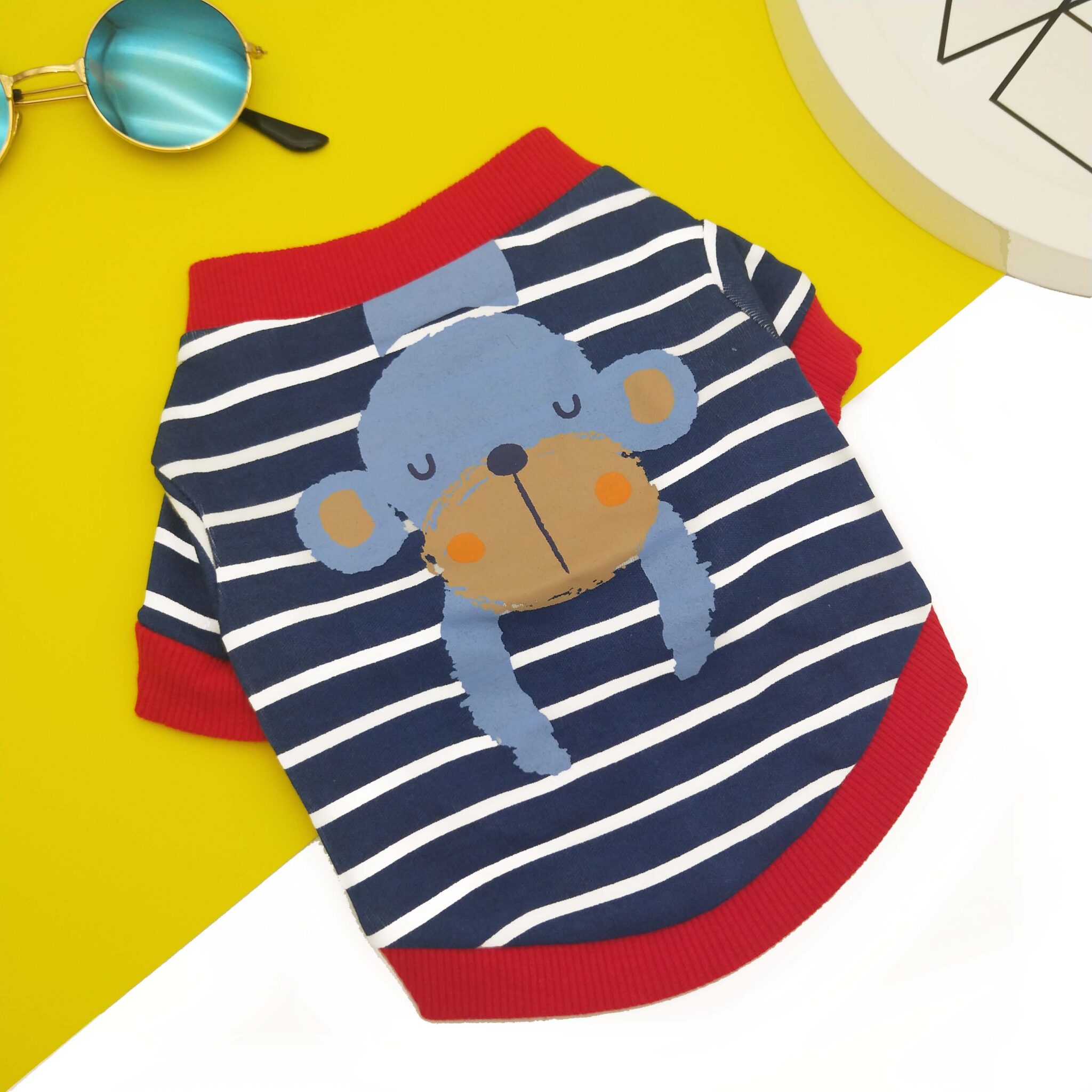 Cartoon printed dog T-shirt with striped monkey (cotton) JZTC020 blue striped monkey