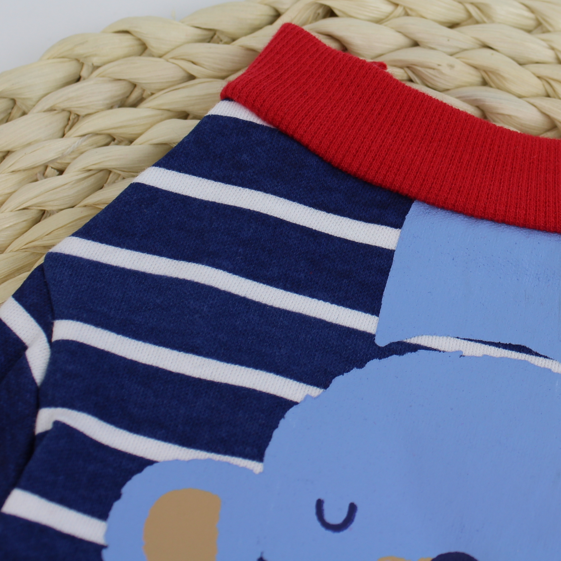 Cartoon printed dog T-shirt with striped monkey (cotton) JZTC020 blue striped monkey