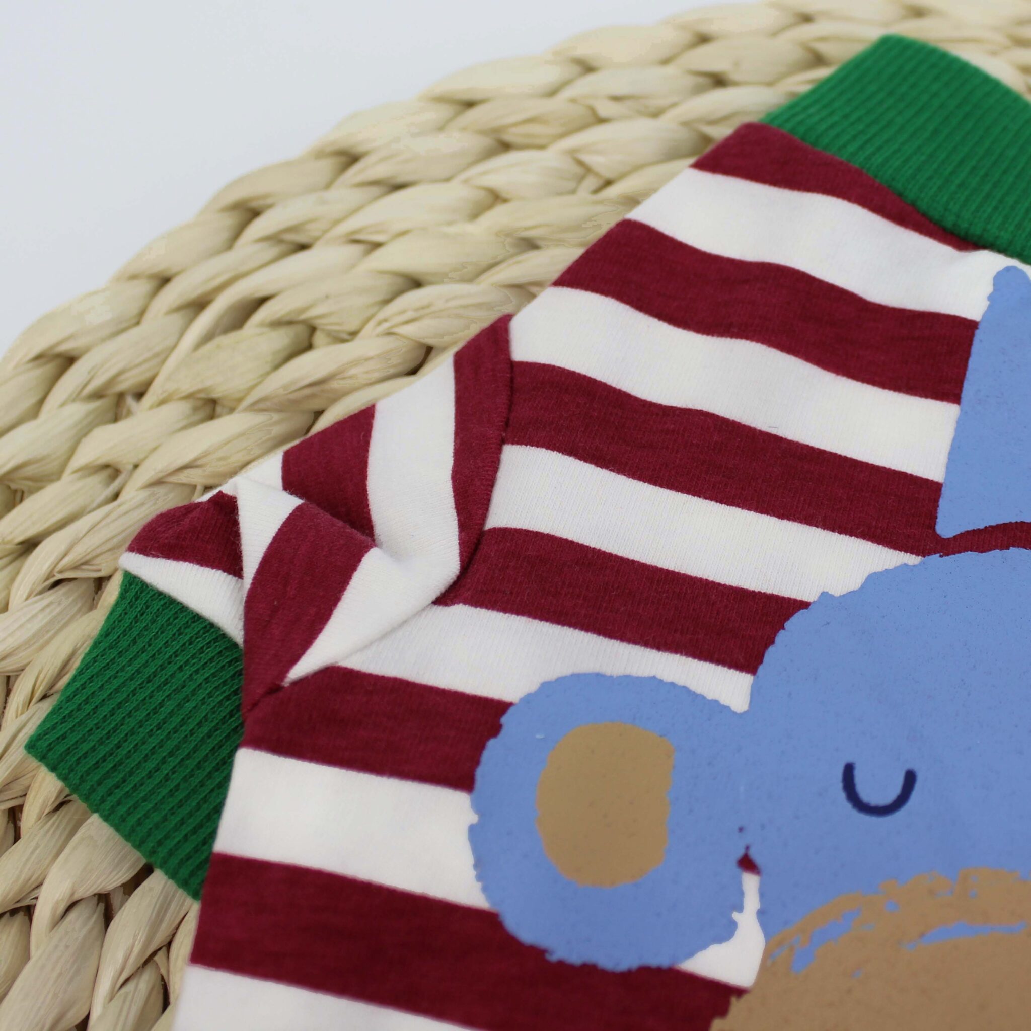 Cartoon printed dog T-shirt with striped monkey (cotton) JZTC019, jujube red striped monkey