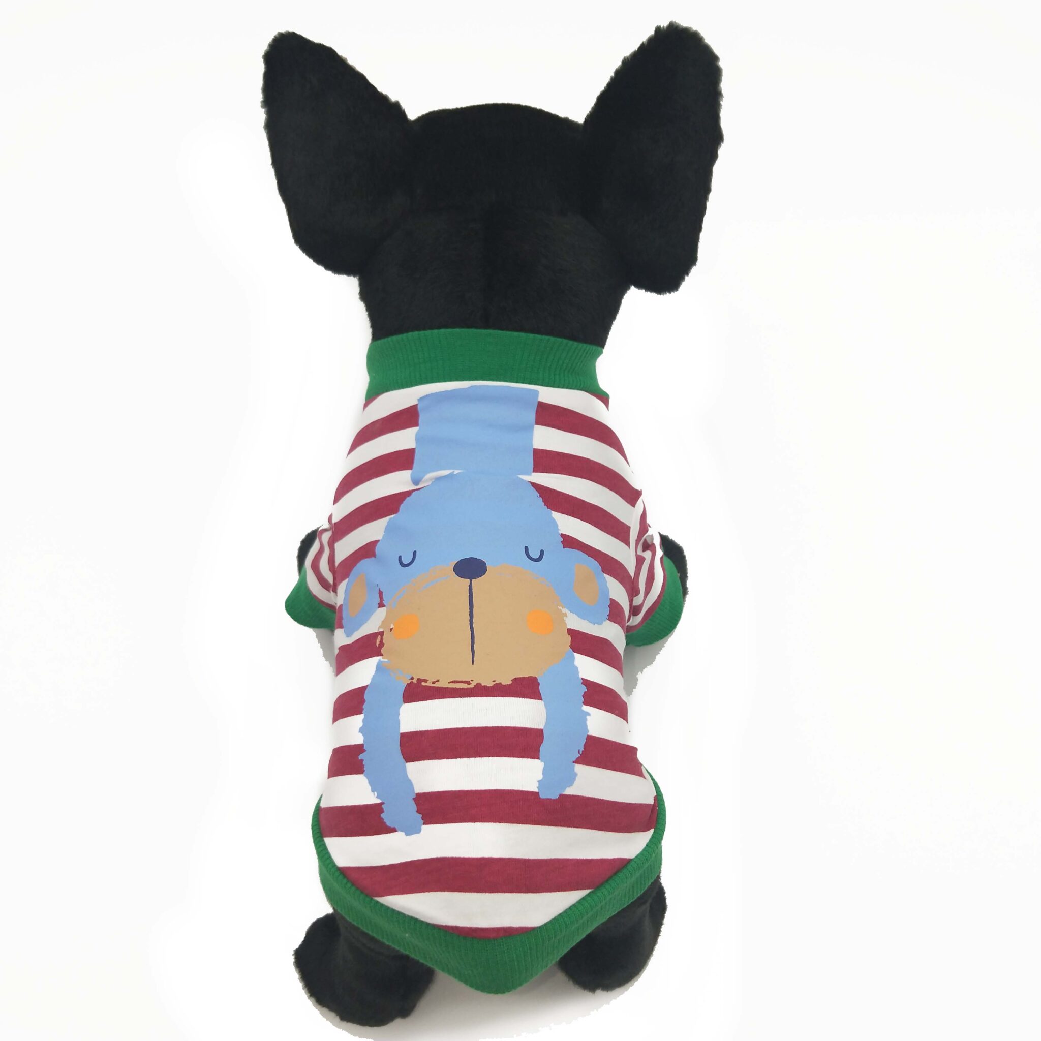 Cartoon printed dog T-shirt with striped monkey (cotton) JZTC019, jujube red striped monkey