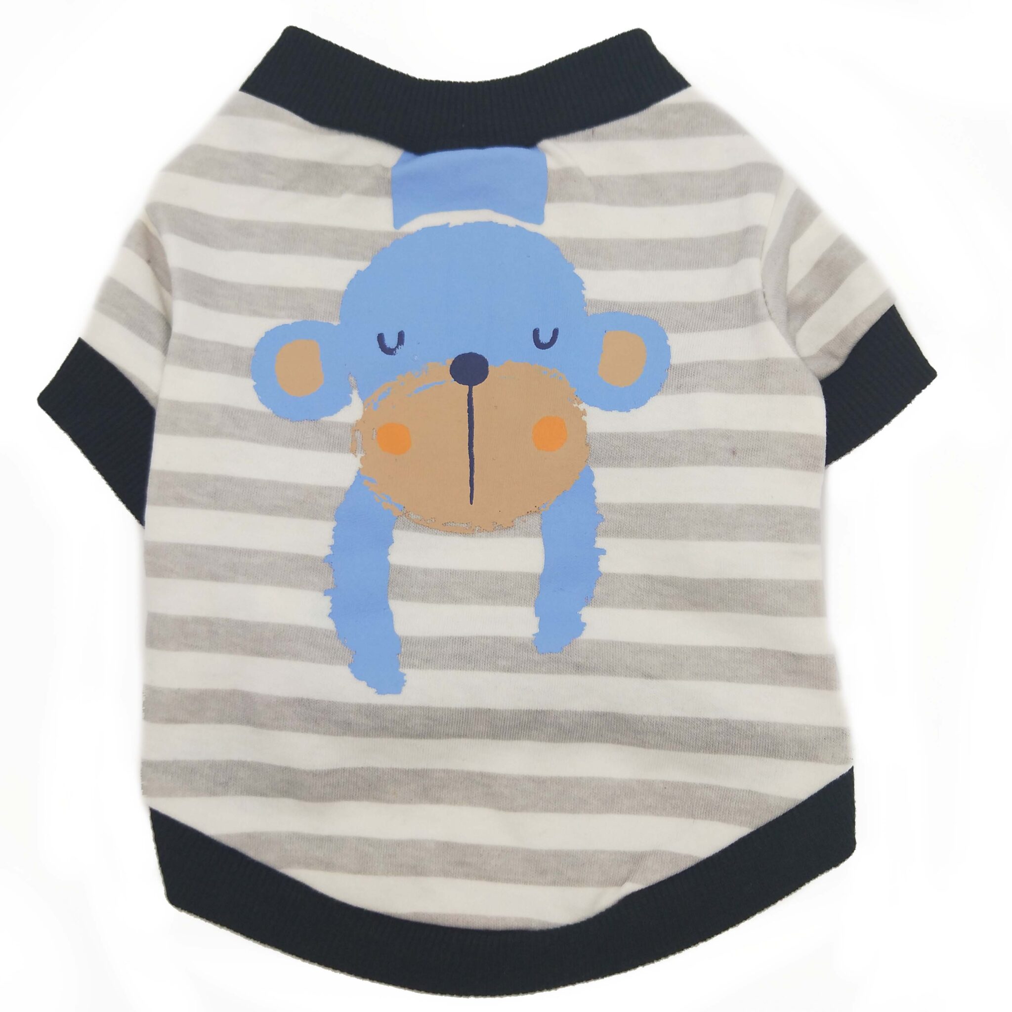 Cartoon printed dog T-shirt with striped monkey (cotton) JZTC026 Gray and white striped monkey