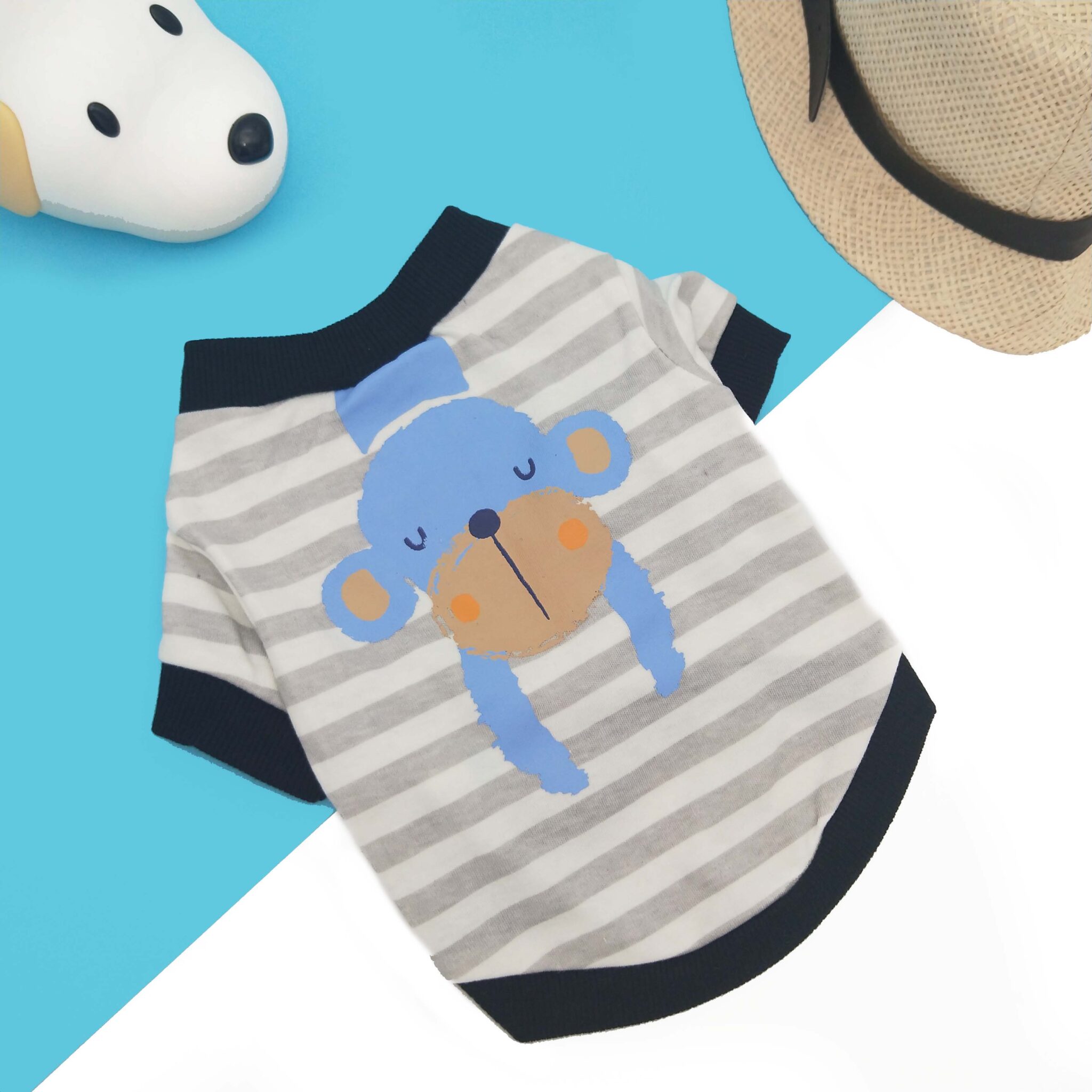 Cartoon printed dog T-shirt with striped monkey (cotton) JZTC026 Gray and white striped monkey
